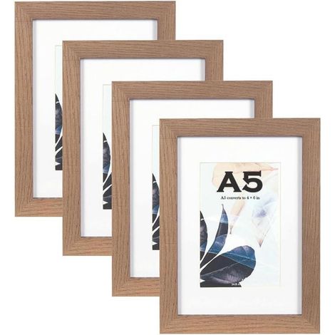 Bilderrahmen A5 Braun Holz 4 Stück mit Passepartout für Wand & Tisch (1/5)