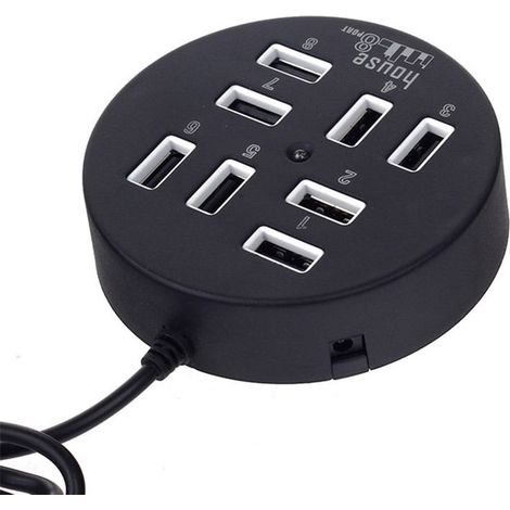 Boîtier USB 8 ports, hub USB 2.0 multiport rond avec LED pour la transmission de données multiples, compatible avec les appareils USB (téléphone, clé USB, PC, tablette) (noir), F80458 (1/5)