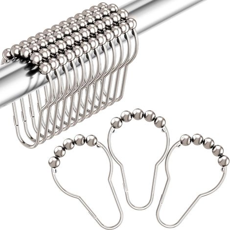 Crochet Pour Rideau De Douche - Acier Inoxydable Anti-Rouille - Finition Nickel Brillant - Glissement Fluide - Fermoir Sécurisé - Lot De 12 (1/5)