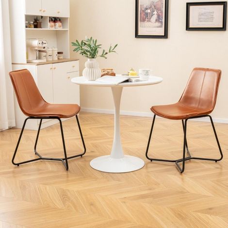 Lot de 2 Chaises de Salle à Manger Ergonomiques en Simili Cuir Marron Vintage avec Pieds Métal pour Cuisine et Salon (1/5)