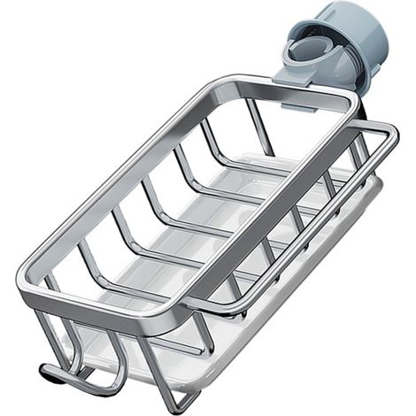 Organisateur de robinet de cuisine multifonctionnel antirouille avec éponge, brosse à vaisselle et bac d'égouttage argenté (1/5)