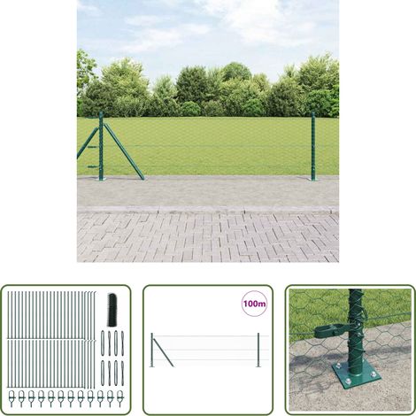 vidaXL Stahl und PVC - Zaunpfosten Grün 100 x 0,6 m (36 mm Maschen) Stahl und PVC (1/5)