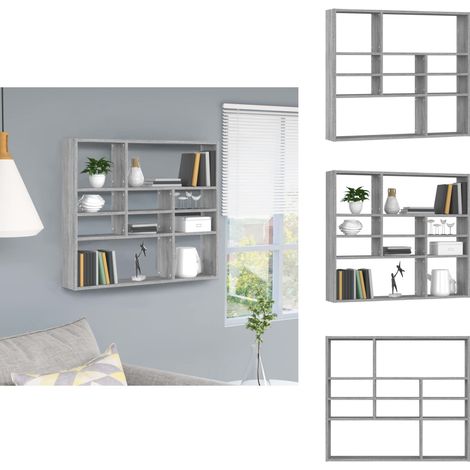 Wandregal Grau Sonoma 90x16x78 cm Holzwerkstoff - Wandregal - Holzregal - Wohnraum Dekoration - Aufbewahrungsregal - Grau Sonoma (1/5)