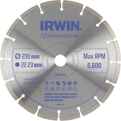 Irwin® Diamond Segmented Blade IW8087106 – 230 x 22.23 mm, High-Performance Concrete, Brick, Granite, and Marble Cutting Disc Compatible with Angle Grinders, Lightweight and Durable (1/2)