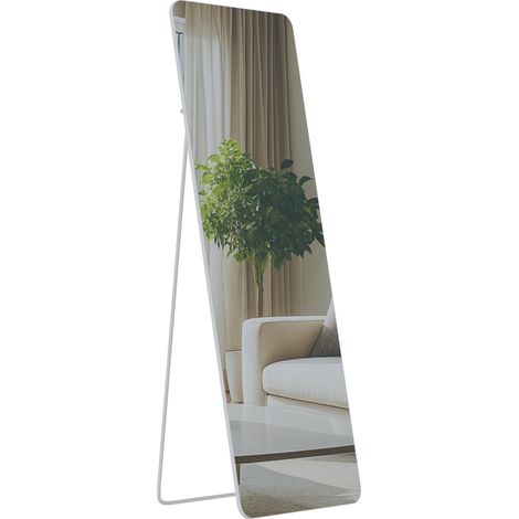 Specchio a figura intera da appoggio o da parete con cornice in metallo bianco opaco design minimalista 150x50 cm 100008824
