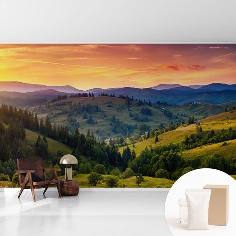 Papier peint intissé mural avec imprimé pour décoration pour salon pour chambre à coucher pour entrée Paysage de montagne 416x254 cm (1/5)