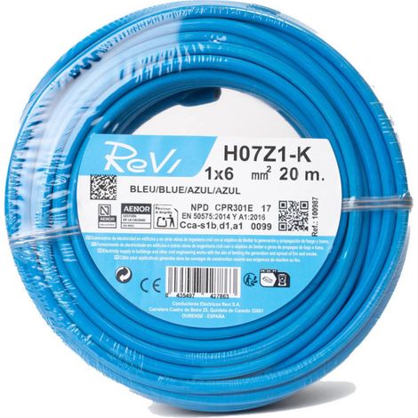 Câble électrique sans halogène 6 mm² bleu 20 m Fil PVC souple H07Z1-K Câble électrique (1/5)