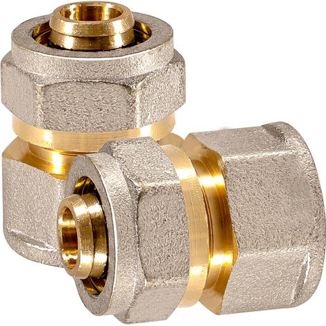Lot de 2 raccords à bague de serrage 1/2" IG x 16 mm - Pour tuyau multicouche de Ø 16 mm - Raccord avec filetage intérieur 1/2" - Pour chauffage, sanitaire, tuyau composite multicouche (1/4)