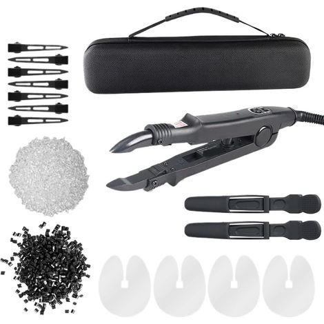 Kit D'extensions De Cheveux, Baguette Fusion Colle À Kératine Chauffage Rapide Avec Accessoires Gain Temps Efficace(Black) (1/5)