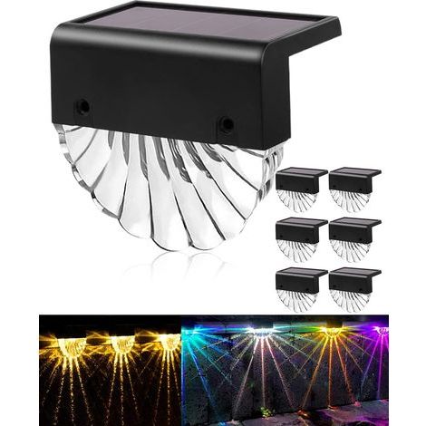 Lot de 6 Lampes Solaires d'extérieur pour escalier, Lampe Solaire Extérieur Jardin IP65 Étanche, pour Escalier Marches Clôture Cour Chemin Blanc chaud/Changement de couleur 2 modes (1/5)