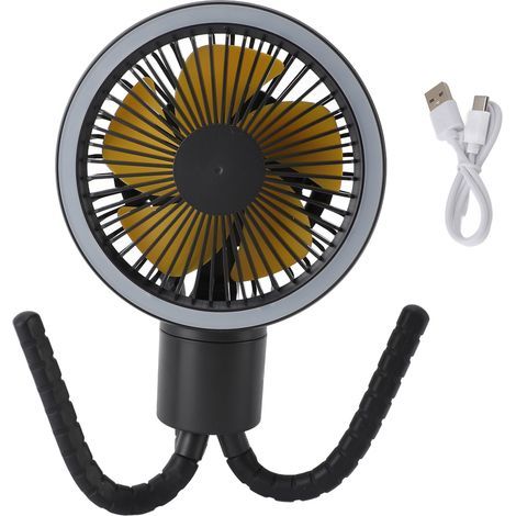 Portable USB Rechargeable Fan with LED Light and Flexible Tripod – Black (1/5)