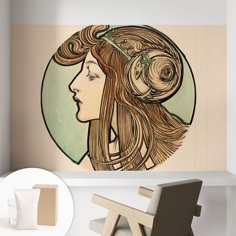 Papier peint intissé pour salon chambre à coucher peint imprimé Installation facile - Colle incluse gratuite Portrait Art nouveau 104x70 cm (1/5)