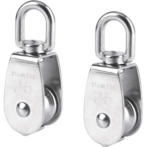 2 Stück 25 mm Einzelrolle Edelstahl Seilrolle Heberolle Seilrolle Tragfähigkeit 150 kg – Silber