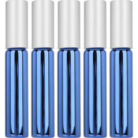 5 flacons rouleurs en verre vides pour huiles essentielles, parfum, distributeur rechargeable, bleu royal, 10 ml (1/5)