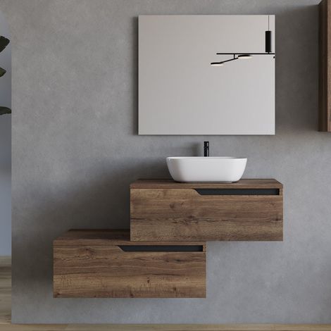 Meuble de salle de bain 120cm avec vasque à poser arrondie - 2 tiroirs - tabaco (bois foncé) - CADIX (1/5)