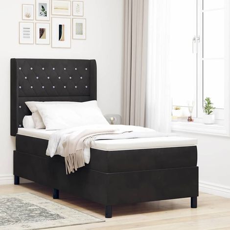 vidaXL Letto a molle con materasso con led Nero 90 x 190 cm Velluto (1/5)