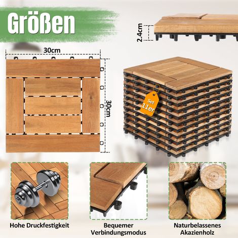 Wolketon 33pcs 30x30cm Terrassenfliesen Holz,Bodenfliesen Akazienholz,Holzfliesen Bodenbelag,Klickfliesen Braun (1/4)