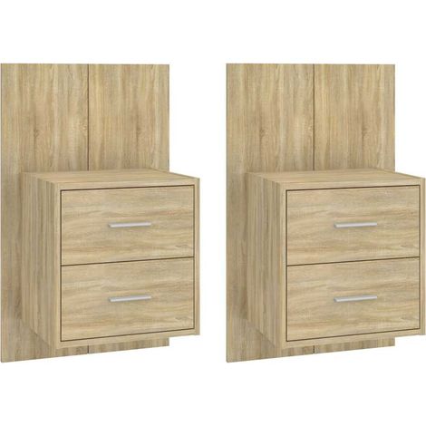 vidaXL Mesita de noche de pared 2 unidades color roble Sonoma (1/2)