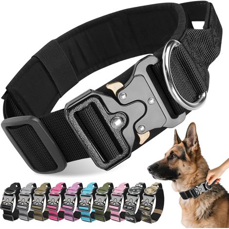 Collier de Chien Tactique, Militaire Collier Réglable Chien Rembourré, Collier pour Chien Durable avec Boucle en Métal, Idéal pour Petits, Moyens et Grands Chiens (Noir, L) (1/5)