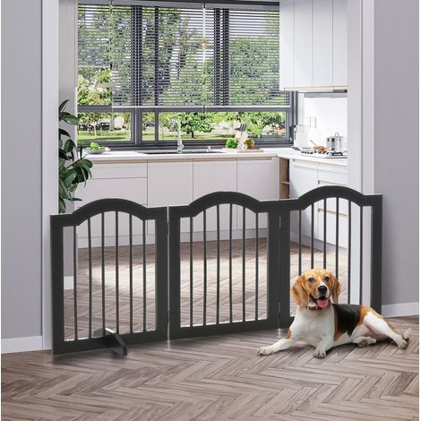Barrera de seguridad plegable para perro de 3 paneles con 2 patas, MDF negro, 154,5 x 61 cm (1/5)