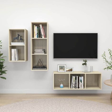 Ensemble de meuble TV 3 pcs pour Salon - Armoire TV Chêne sonoma Aggloméré BV606538 - BonneVie (1/5)