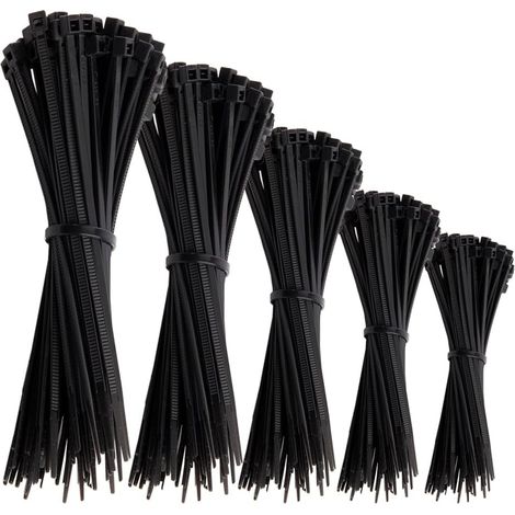 Lot de 1000 serre-câbles – 100/150/200/300 mm (100 pièces chacune) – En nylon Différentes tailles, super durables et autobloquants – Pour la gestion des câbles, la maison et (1/5)