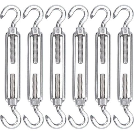 M5 Tendeur Cable Acier Inoxydable, Lot de 6 Tendeur de Fil Crochet et Crochet Rglable Heavy Duty Tension Hook & Hook pour Corde Cable Fil Linge, Grillagefor Sun Shade Installation (1/5)