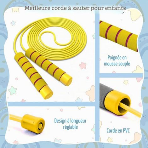 Corde à Sauter Enfant Corde a Sauter Reglable 3-12 ans Convient pour activité des Exercices de Combustion Fitness Jaune Bleu (1/2)