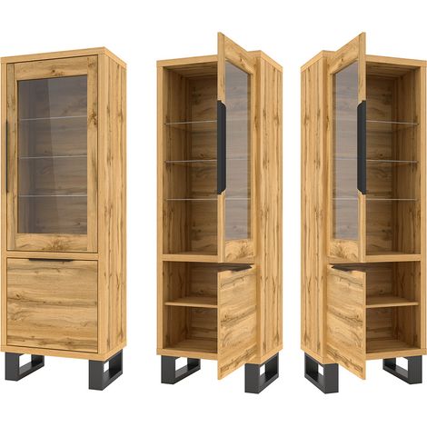 Wohn-/Esszimmer Vitrine in Wotan Eiche Nb. HENDERSON-83, B/H/T ca. 64/190/45 cm (1/5)