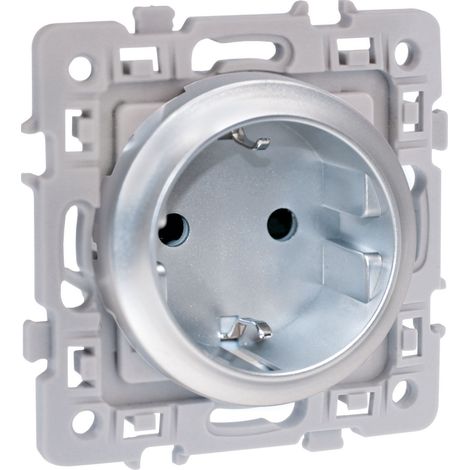 Prise 2P+T 16A Schuko - standard allemand - SQUARE Silver - Eur'Ohm