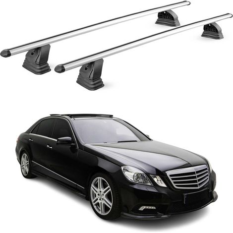 OMAC Barres de toit transversales en aluminium pour Mercedes Classe E W212 2010-2016 – TÜV / DIN 75302:2019 – Antivol inclus – Charge max 75 kg – 2 barres – Gris (1/4)