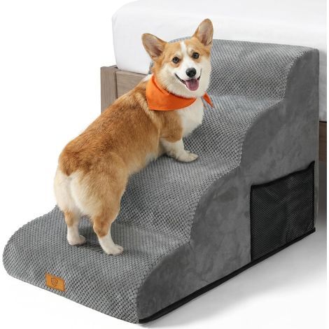 Hundetreppe mit 4 Stufen, hochdichtem Schaumstoff, abnehmbarem, rutschfestem Bezug für Sofa und Bett (1/5)
