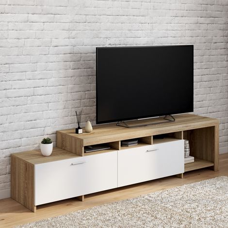 Mueble TV MALO de 180 cm en madera y armarios blancos
