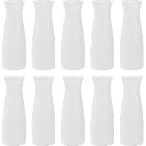Set mit 10 weißen, konischen Vasen aus Kunststoffverbundmaterial, bruchsicher, zur Dekoration von Wohnzimmer/Tisch.
