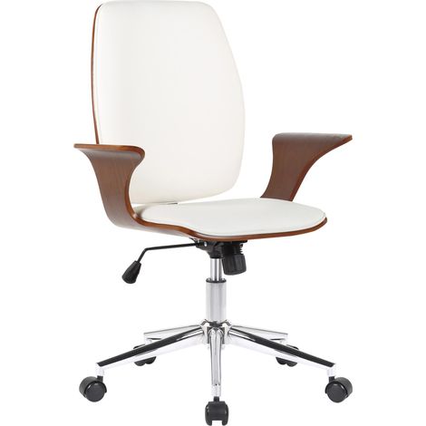 Fauteuil de bureau Burbank avec coque d'assise en bois Noyer / Blanc Similicuir (1/5)