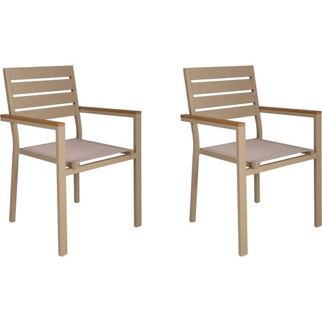 Lot de 2 Fauteuils en aluminium et textilene bois Creme