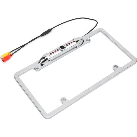 Caméra de recul grand angle infrarouge avec vision nocturne intégrée à la plaque d'immatriculation américaine, finition argent électroplaqué (1/5)