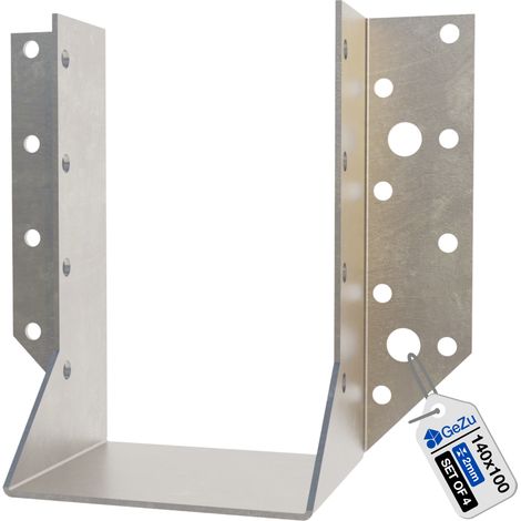 Lot de 4 Sabots de charpente 100 x 140 mm – Galvanisés à chaud – Ailes extérieures – Sabots de poutre – Connecteurs de suspension pour poutres bois – Support robuste pour charpente et pergola – GeZu I (1/5)