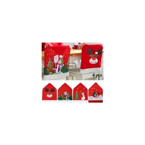 Juego de bodas de 4 fondos para sillas de Navidad, fondos para sillas de Santa, fondos para sillas de Navidad, fondos para sillas de Navidad para decoración navideña, cena, fiesta, sombrero de Navidad