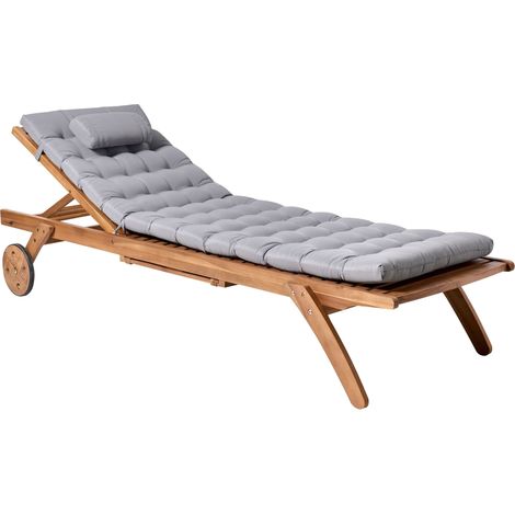 Lettino prendisole da giardino o piscina in legno naturale Cuscino grigio chiaro Cesana