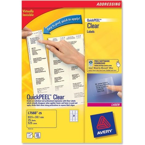 Paquete 25 Hojas Etiquetas Transparentes Quickpeel-Impresora