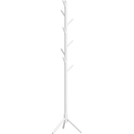 Porte-manteau en bois en forme d'arbre avec 8 crochets pour suspendre vêtements et sacs dans un couloir ou une entrée, 40 x 40 x 165 cm, blanc (1/5)