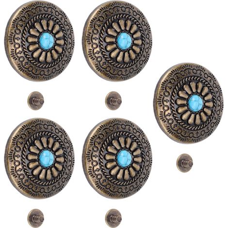 Sets blau-türkisfarbene Blumennieten 30 mm, bronzefarbene Zierknöpfe mit Schraubverschluss und 4,5 mm PH-Schrauben für Bastelarbeiten (1/5)