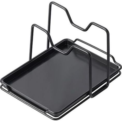 Support de Couvercle de Pot, Repose Cuillère Cuisine, Supports pour plaques de Cuisson et Planches à découper et avec plateau de goutte (Noir) (1/5)