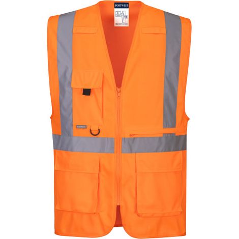Chaleco ejecutivo de alta visibilidad con bolsillo para tableta naranja M (1/2)