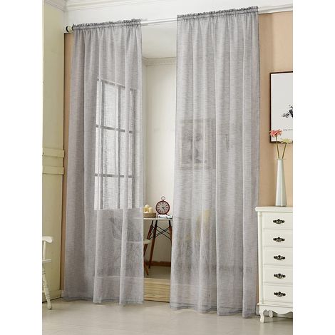WOLTU 2 pièces Rideaux Semi-Transparents, Suspension avec Passe-Tringle, 140x245cm, Gris Clair, VH5859hgr-2