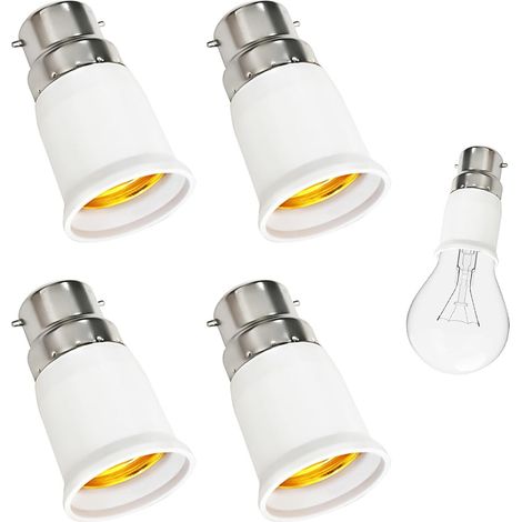 4 PCS B22 to E27 Adapter, B22 to E27 Socket Converter, Bayonet Cap to Screw Bulb Adapter, BC to ES Lamp Base Converter for LED, Incandescent and CFL Bulbs, High Temperature Resistant, Easy to Install (1/5)