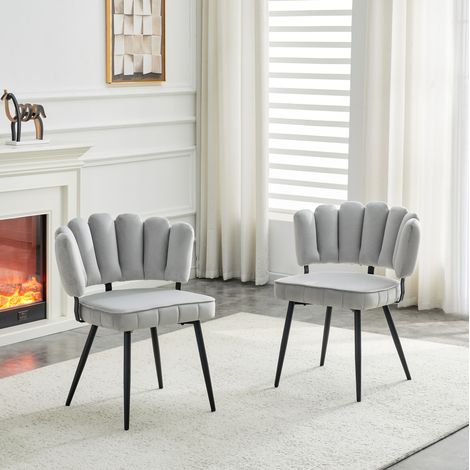 MEUBLIV Lot de 2 chaises de salle à manger 80 cm gris clair – dossier fleur (1/5)