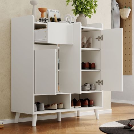 Kommode à chaussures réglable, étagères modulables – Rangement minimaliste pour intérieur, pieds en bois massif – H99 x L90 x P35 cm (1/4)