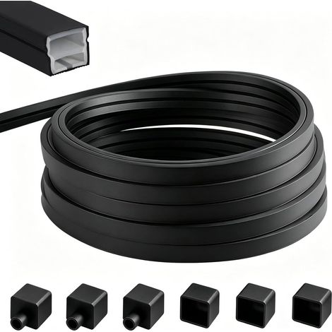 Profil en silicone pour bande LED 6M, Profil flexible 12x12mm, Diffuseur étanche pour bande LED, Cache en silicone pour panneaux acoustiques, Noir avec embouts et clips de montage (1/5)